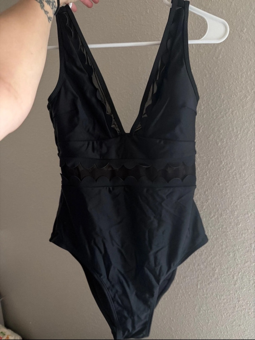 Cupshe Black One-Piece Swimsuit with Scallop Mesh Insets